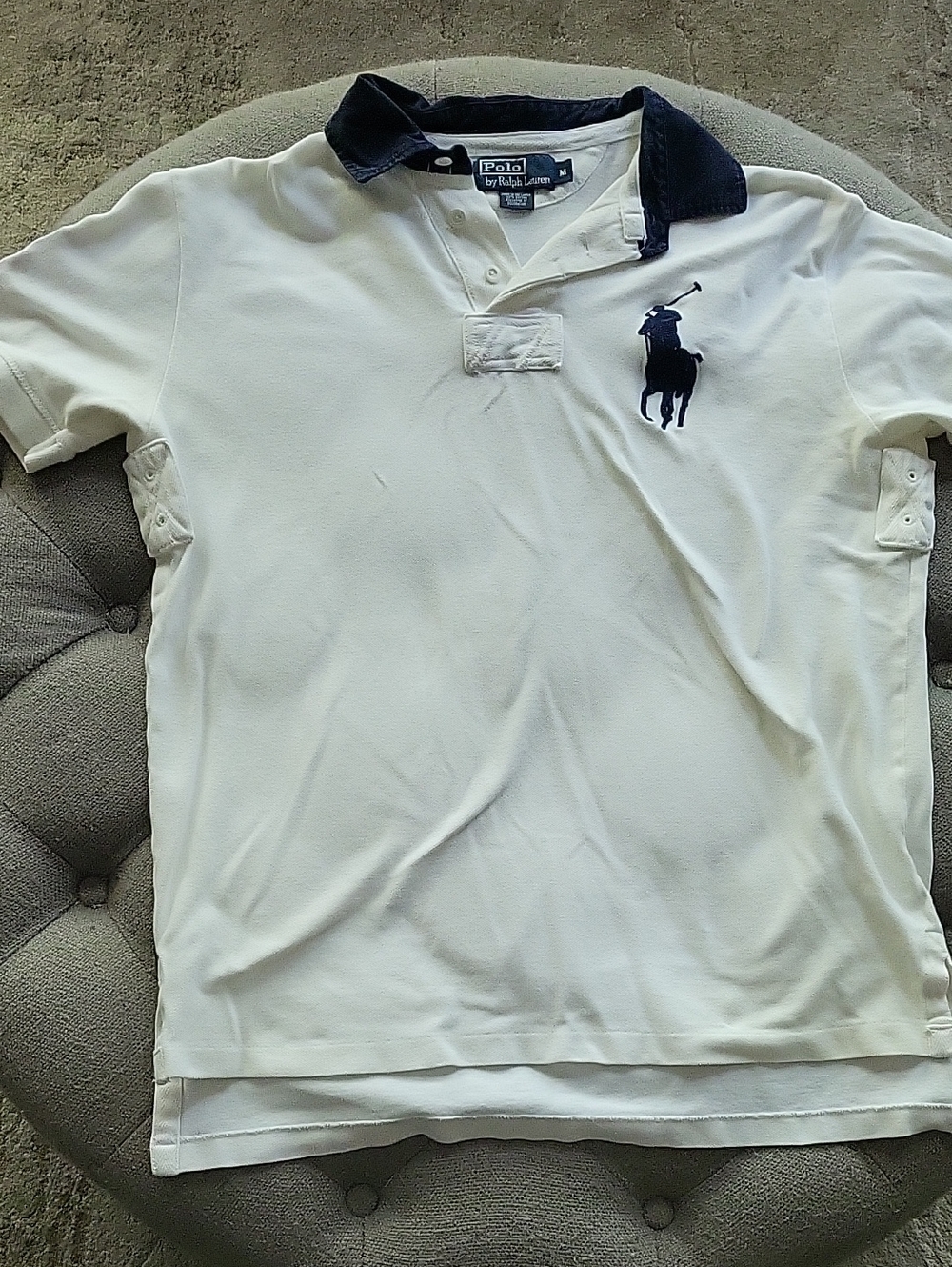 Ralph Lauren White Polo with Navy Collar and Pony Logo